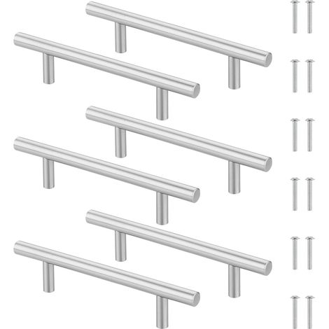 Poignée Meuble, 6 Pièces Poignée en Acier Inoxydable, Entraxe 96mm, Poignet Meuble avec 12 Vis, pour Tiroir, Armoire, Placard (Argent) (1/5)