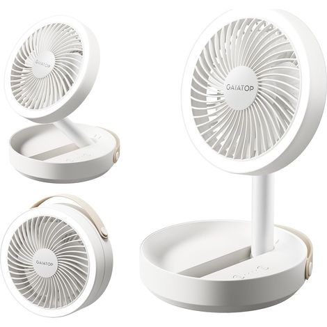 Gaiatop Petit Ventilateur Portable Rechargeable, Batterie 6000mAh Autonomie Jusqu’à 20h, Ventilateur USB Bureau Silencieux Pour Chambre Avec Veilleuse LED, Été Chaud Camping Accessoires, Blanc (1/5)