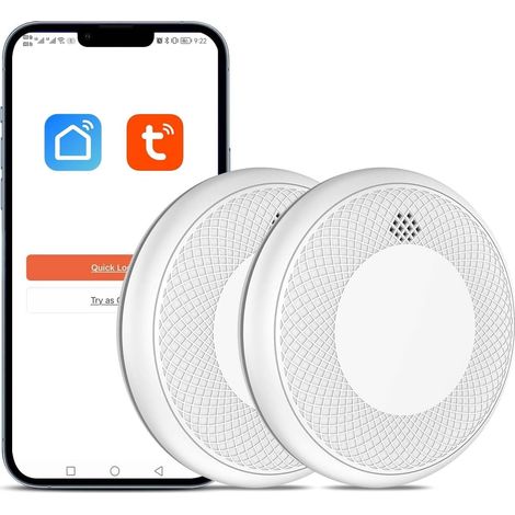 Détecteur de fumée Wi-Fi Intelligent, Batterie de 10 Ans avec Notification d'App, Fonction silencieuse et Auto-Test, Conforme à la Norme en 14604 (Compatible avec l'App)-2 pièces (1/5)