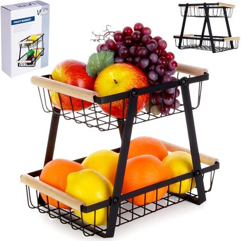 Cestino per la frutta in metallo nero, 2 livelli (1/5)