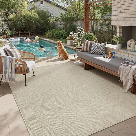 Tapis Exterieur Resistant Pluie 160x230cm Taupe Terrasse Carpet Salon,Extérieur Grand Rug,Antidérapant Lavable,Balcon Rugs,Jardin Carpets,Descente De Lit,Salle A Manger,Moderne,Jute Aspect (1/5)