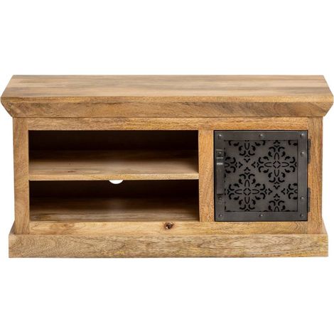 Made In Meubles – Meuble TV en bois de manguier et métal – Compact H 45 x L 90 x P 35 cm – Détails orientaux et touche industrielle (1/5)