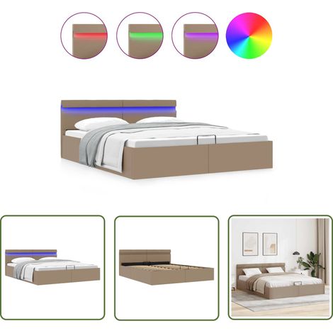 The Living Store Stauraumbett mit LED Cappuccino-Braun Kunstleder 160×200cm - Doppelbett - Stauraumbett - Kunstlederbett - Boxspringbett - Led Beleuchtung (1/5)