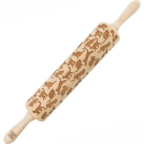 Rodillo de madera MoodForWood, grabado, 43 cm con asas, perfecto para hornear - Diseño de gatos (1/5)