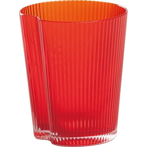 Set di 6 Bicchieri Handy Tumbler in Vetro Soffiato Rosso, Design Ergonomico e Impilabile, Superficie con Decorazione a Solchi Verticali per Tavola