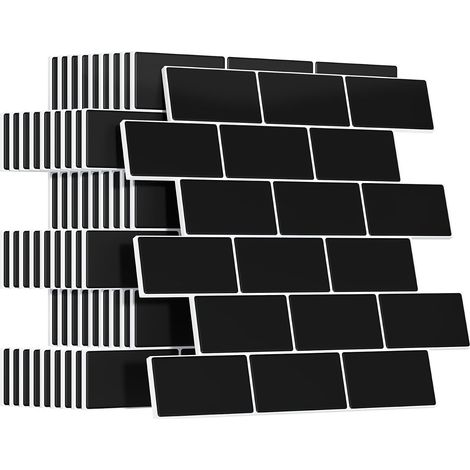 Plus épais Credence Adhesive pour Cuisine, Faux Carrelage Adhesif Mural Salle de Bain, Crédence Adhesive Metro 3D (10 Pièces, Noir) (1/5)