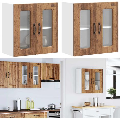 vidaXL Küchen-Hängeschrank mit Glastür Altholz-Optik Holzwerkstoff (1/5)