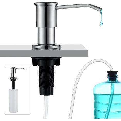 Dispensador de jabón de cocina cromado para fregadero, dispensador de jabón integrado para baño con tubo de 39 pulgadas, botella de gran capacidad de 17 oz (1/5)