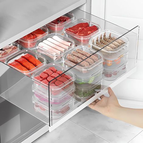 Lot de 10 boîtes de rangement alimentaires avec couvercles, organiseurs de réfrigérateur transparents, 350 ml, boîtes de rangement réutilisables pour aliments à emporter, congélateur, cuisine (1/5)