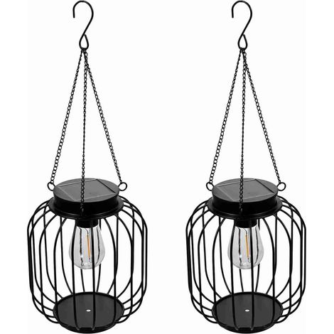 Ortviai Lanternes solaires suspendues en métal noir IP65 – 2 pièces pour jardin, terrasse ou allée