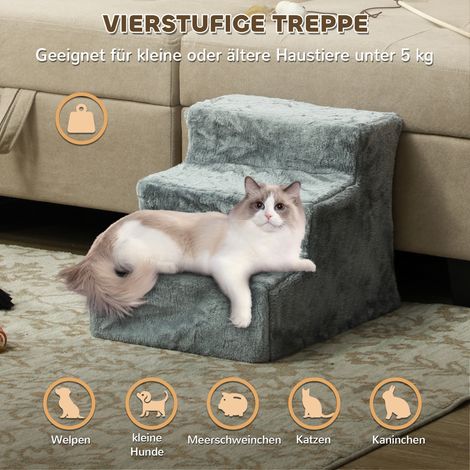 Escalier escamotable pour chien et chat, 3 marches, revêtement en peluche déhoussable, aggloméré, 46x35x35 cm, gris clair (1/4)