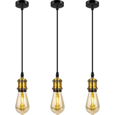 TAISHENGDA-3 pièces Industriel Suspension en métal,Vintage Lampe Suspendue Douille de lampe E27 avec Réglable câble Luminaire éclairage au plafond pour Îlot de cuisine,Bar, Café (bronze) (1/5)