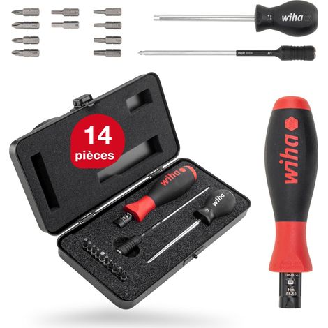 Wiha Jeu de tournevis dynamométriques TorqueVario®-S 0,8-5,0 Nm jeu mixte de 14 pcs à couple limité à réglage variable y compris un coffret (26893)