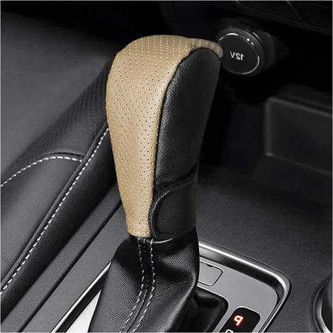 Lntyq Schaltknaufabdeckung, Lederschaltknauf, Schaltknaufgriffabdeckung, rutschfeste Knaufabdeckung für die meisten manuellen Getriebe (Schwarz/Beige) (1/5)