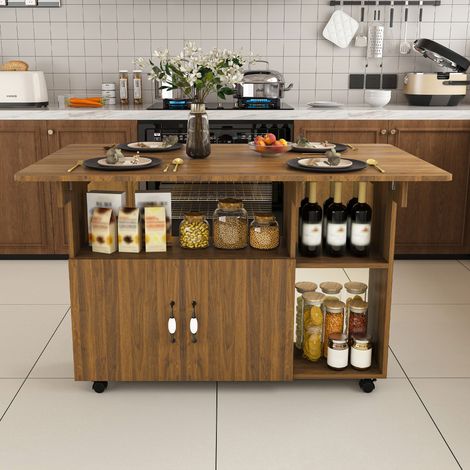 Mesa de comedor plegable con ruedas 110x70x80 cm en MDF efecto nogal - CHICFURN (1/5)