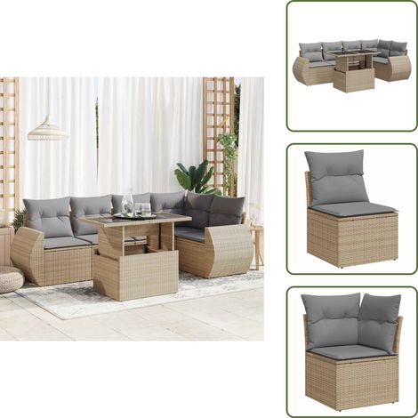 6-tlg. Garten-Sofagarnitur mit Kissen Beige Poly Rattan - Gartensofa Set - Garten Sofa Set - Outdoor Sofa Set - Garten Sofagarnitur (1/5)