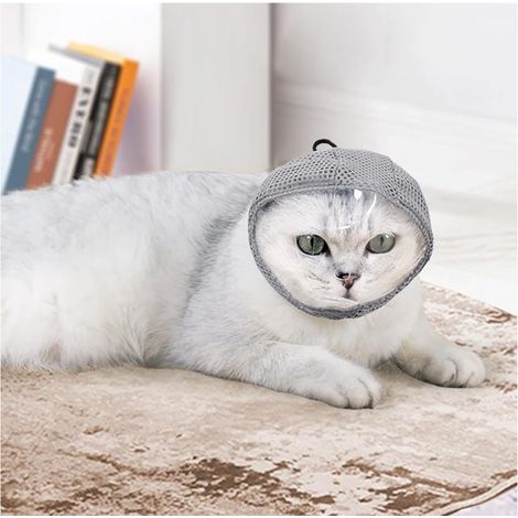 Bozal transparente ajustable para gatos para el aseo – Máscara antimordeduras para el corte de uñas – Gris – Talla S (1/4)