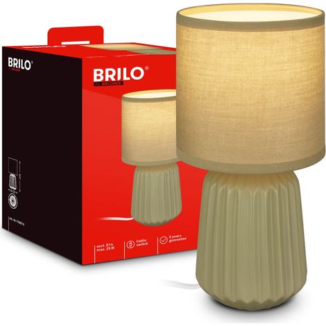 Briloner Nachttischlampe Keramikfuß Ø13x27 cm E14 Fassung max. 25W Kabelschalter Grün - Tischlampe Wohnzimmer Schlafzimmer Flur (1/5)