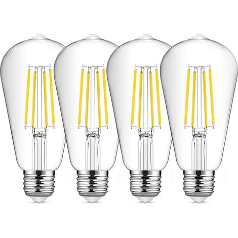 Lot de 4 ampoules à filament LED E27 ST64, 8 W 6500 K blanc froid vintage, ampoules antiques Edison vintage (1/5)