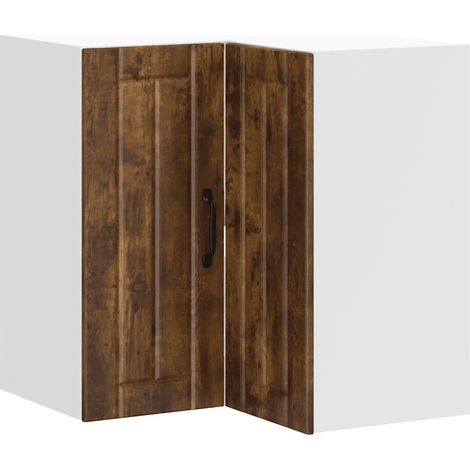 Armoire d'angle murale optimisée design contemporain cuisine 57 x 57 x 60 cm en bois d'ingénierie chêne fumé (1/5)