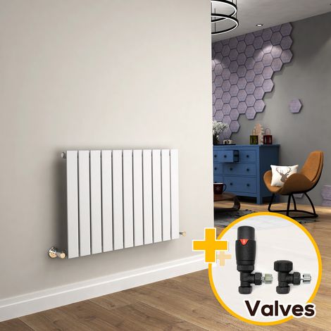 ELEGANT Designer Radiator 600 x 836 mm White Horizontal Single Flat Panel Radiator Heater + Anthracite Thermostatic Radiator Valves (1/5)