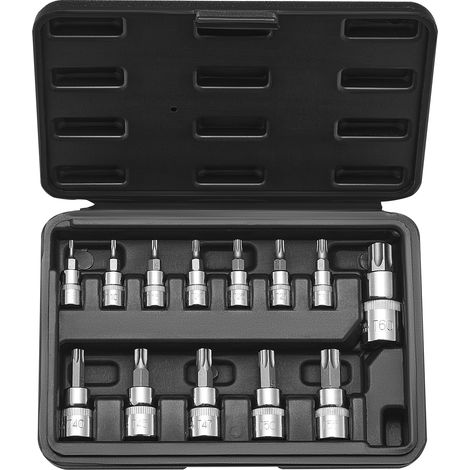 VEVOR 13 PCS Juego de Vasos con Punta TORX, Estrella T8 - T60, Acero de Aleación S2 y Acero Cr-V, Impulsores de 1/4", 3/8" y 1/2", con Estuche de Almacenamiento, para Manual Reparación de Automóviles (1/5)
