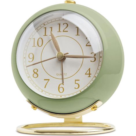 Horloge Électronique à Quartz pour Enfant Style Européen en Métal - Silencieuse, Ronde, Design Ingénieux - Couleur Vert Clair - Pour Salon ou Chambre