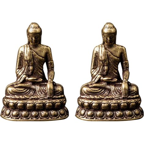 Lot de 2 Figurines Bouddha en Cuivre Pur, Décorations Antiques Creuses, Compactes Base Stable, pour Décoration Intérieure Maison (1/5)