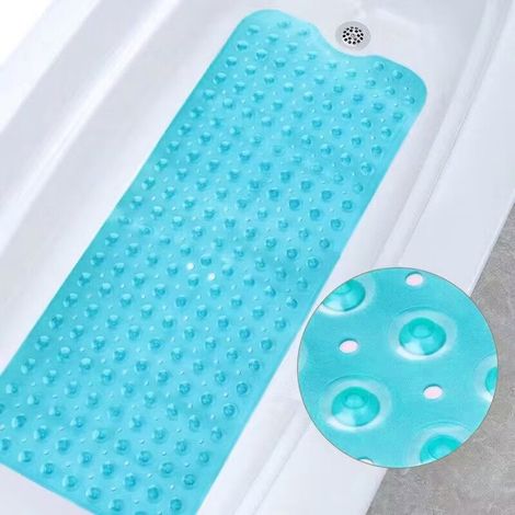 1 tapis de bain antidérapant Extra long 100 x 40 cm Ventouses puissantes et anti-moisissures Lavable en machine Convient aux enfants et aux personnes âgées Transparent, vert transparent (1/5)