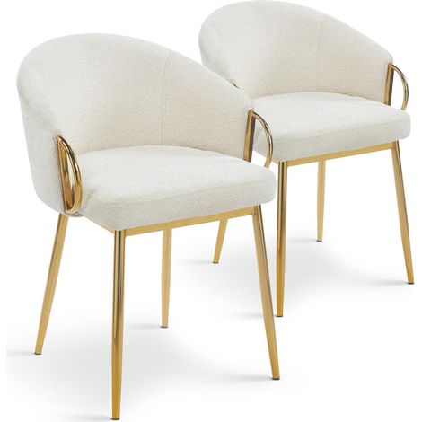 Lot de 2 Chaises en Tissu Bouclette "Julia" 74cm Beige & Or