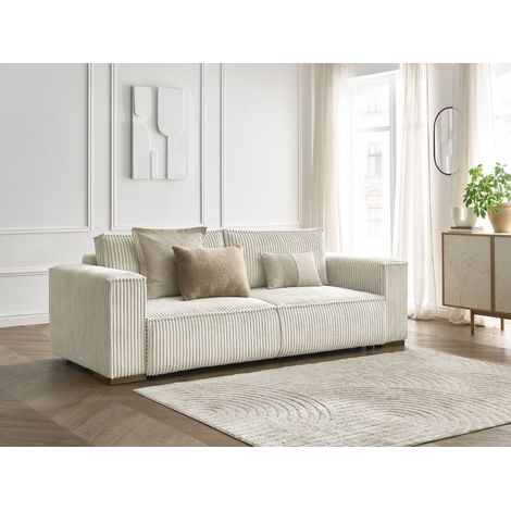 BOBOCHIC - Canapé droit convertible coffre CHELSEA gros côtelé doux Beige (1/5)