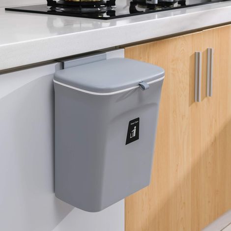 Poubelle suspendue 9L avec couvercle, poubelle avec couvercle coulissant cuisine, armoire poubelle, salle de bain toilette bureau salon tiroir seau à couches