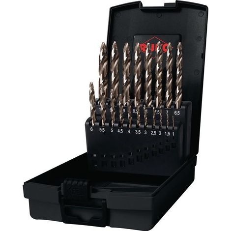 RUKO Jeu de forets hélicoïdaux HSSE-Co 5 DIN 338 ULTIMATECUT FLOWSTEP 19 pièces Ø 1 - 10 mm en cassette plastique - 259214ERO