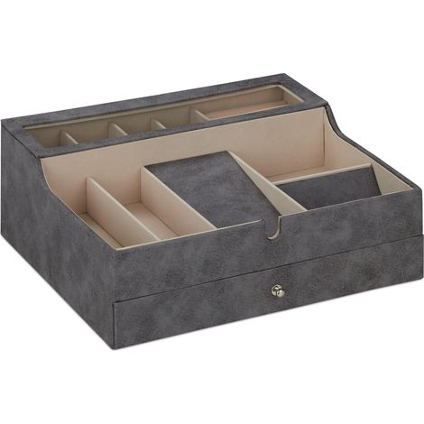 Boîte à bijoux compacte moderne 13 x 34 x 31 cm rangement structuré finition délicate en polyester crème (1/5)