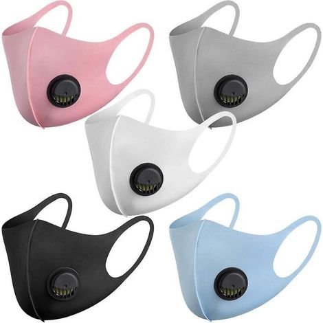 Packung mit 5 wiederverwendbaren und atmungsaktiven Gesichtsmasken mit Belüftungsventil und Ohrschlaufen für den täglichen Gebrauch in der Öffentlichkeit (1/5)