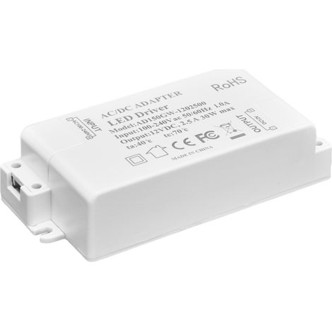 Transformateur LED 30 W CC 12 V 2,5 A à tension constante sans scintillement pour salle de bain/toilettes, 100-240 V CA (1/5)