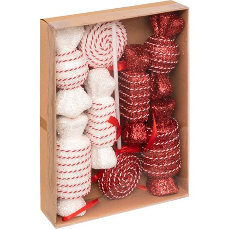 Set di 8 caramelle in polistirolo h.max 30cm rosse e bianche - Atmosphera créateur d'intérieur