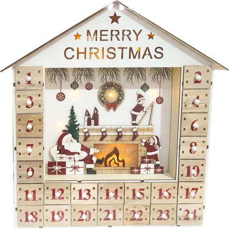 Calendario dell'Avvento 34x8x35 cm Casetta in Legno con Luci (1/2)