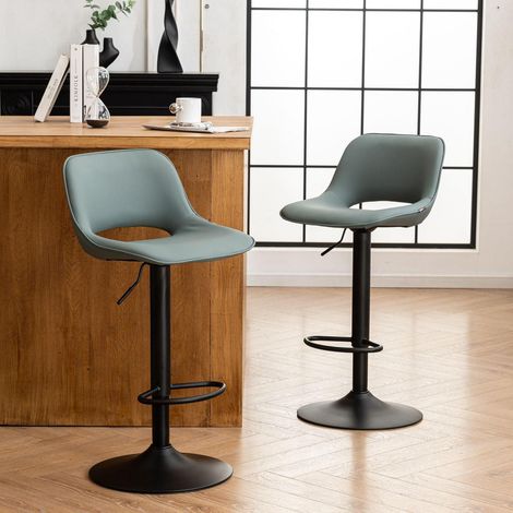 Barhocker 2er Set höhenverstellbar, drehbar, mit Rückenlehne, graugrün (1/5)