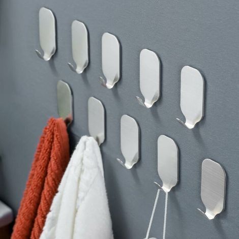 Crochet Adhesif Mural, Crochet Murale Salle Accroche Torchon Cuisine Accroche Serviette Acier Inoxydable, 10 Piéces (1/5)