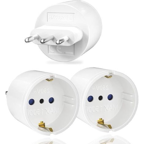 3pcs Adaptateur de Voyage Italie , Prise de Voyage France vers Italie, Adaptateur de Prise Italie Type L pour Italy, Syrie, Uruguay,Chili, Maldives (1/4)