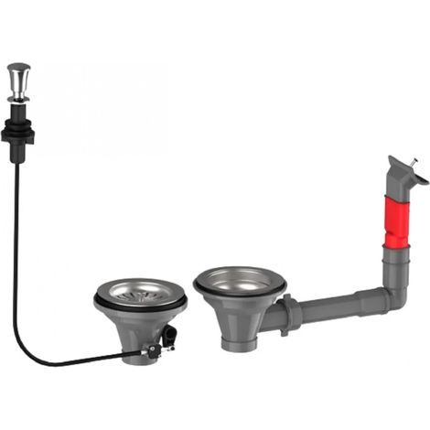 Kit di scarico automatico e manuale per lavello con troppopieno rettangolare e cavo a strappo, diametro 90 mm, cromo