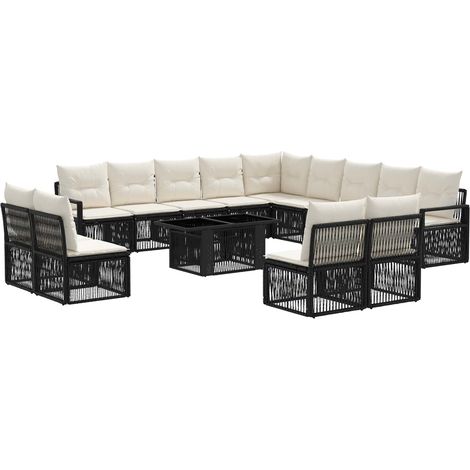 Conjunto de sofás de jardín 14 uds. Negro y Blanco Crema vidaXL (1/5)