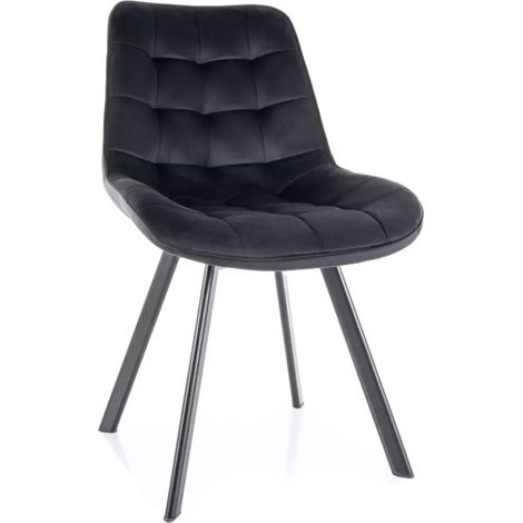 Chaise en velours noir pivotante et métal noir mat avec assise matelassée LOUPI (1/5)