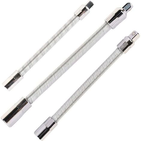 Lot de 3 rallonges flexibles en acier inoxydable Argenté 1/4" 3/8" 1/2", clé à cliquet à douille, adaptateur d'arbre flexible (1/4)