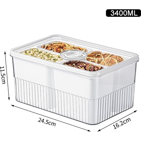 Boîte de rangement transparente pour réfrigérateur (3400 ml, quatre compartiments), boîte de conservation des aliments, panier à fruits et légumes (1/5)