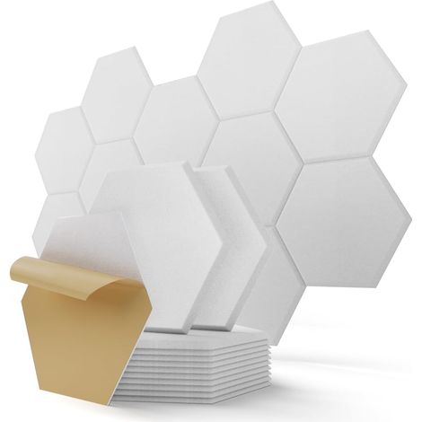 Panneaux muraux acoustiques hexagonaux, autocollants, pour bureaux et salles de jeux, 30,5 x 25,4 x 1 cm, blanc, 12 pièces (1/5)