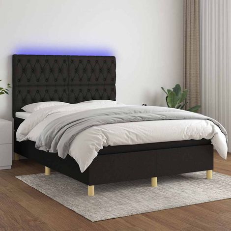Sommier à lattes, matelas avec ressorts ensachés, surmatelas, bande LED colorée et tête de lit réglable en hauteur pour chambre 140x190 cm noir (1/5)