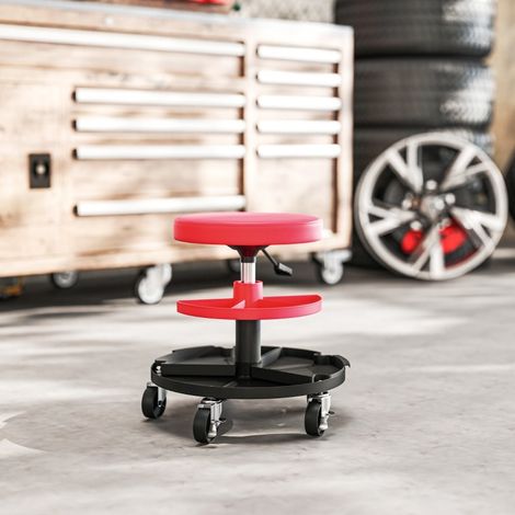 MEUBLIV Werkstatthocker auf Rollen rot, höhenverstellbar 40–51 cm mit Doppelablage (1/5)