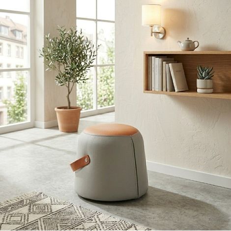 Silla puff otomana multifunción de PU gris OKMYHOME (1/5)
